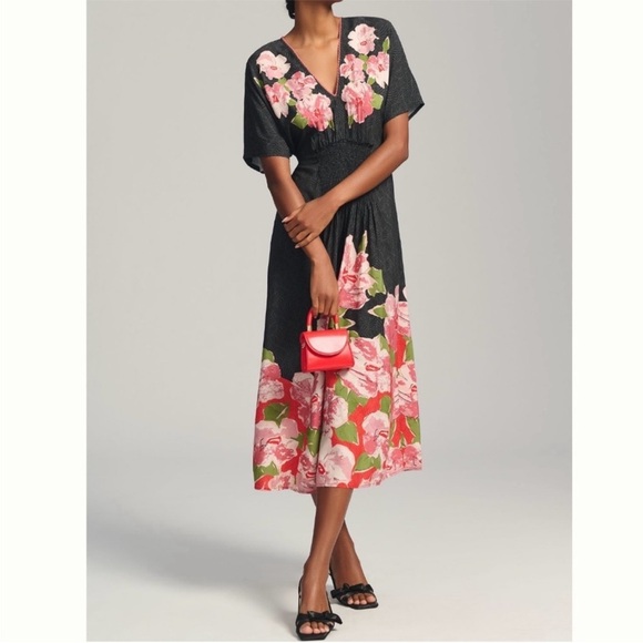 Anthropologie Dresses & Skirts - NWT Anthropologie Bl-nk London Tatiana Kaftan Black Floral V-Neck Midi Dress OS